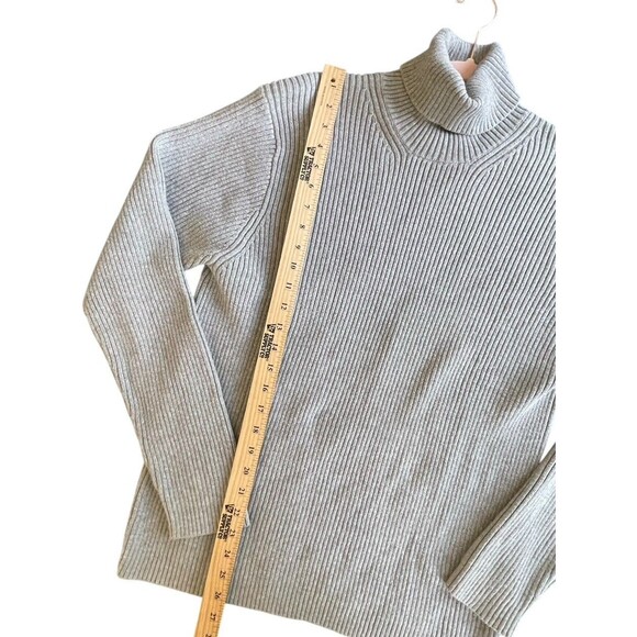 VTG‎ J. CREW Cotton Women Large Gray Pullover Turtle Neck Sweater Rubbed - Picture 7 of 9